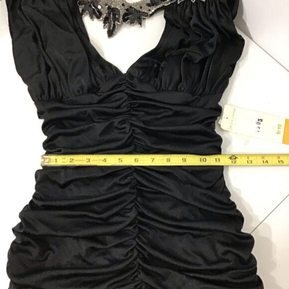 Dave & Johnny Black Dress Vintage 80s Ruched Bodycon Sequin Midi New Size 9/10 - Picture 14 of 16